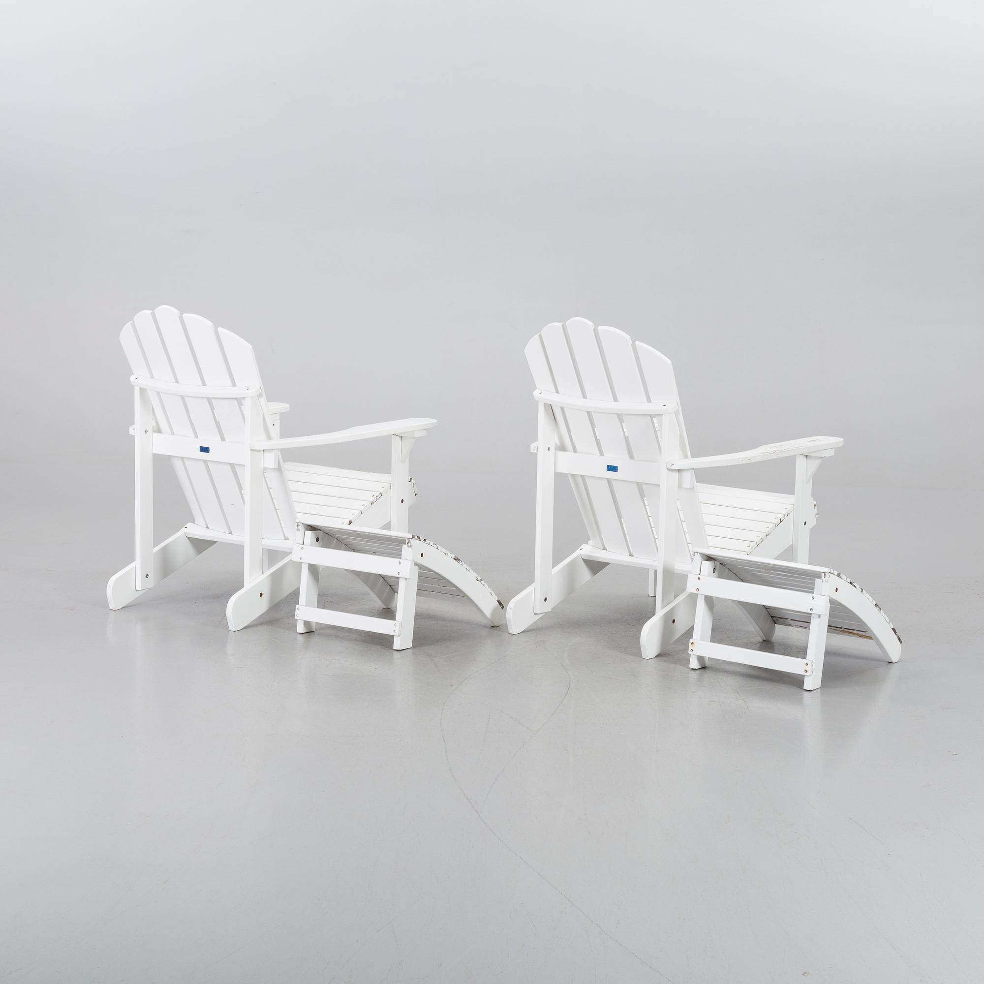TRÄDGÅRDSSTOLAR / DÄCKSSTOLAR, med fotpall, Adirondak modell, ett par, samtida.