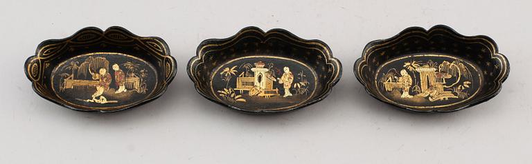 SKÅLAR, 3 st, papier maché, Kina, 1800-tal.