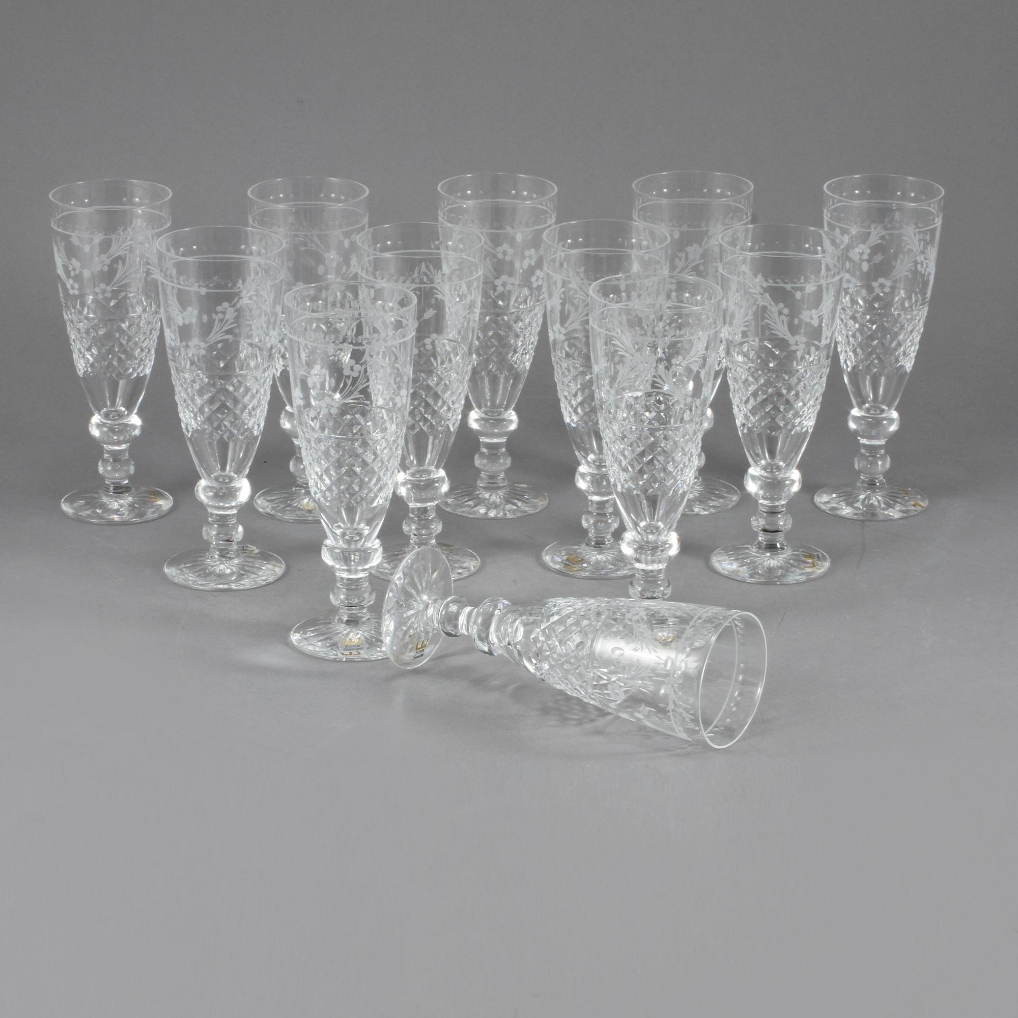 CHAMPAGNEGLAS, 12 st, "Elvira Madigan", Elis Bergh, Kosta., 1900-tal.