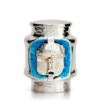 486. Lars Arby, a sterling silver and enamel box with lid, Gothenburg, Sweden 1975.
