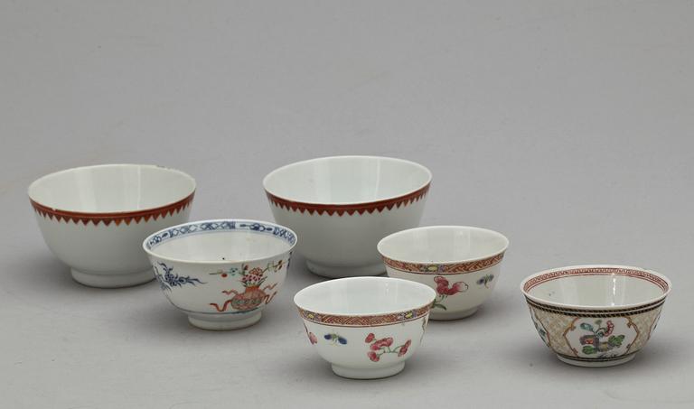 KOPPAR 6 st, FAT 3 st, porslin, Kina, 1700-tal.