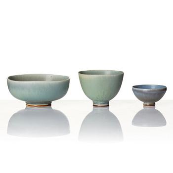 Berndt Friberg, a set of 9 stoneware vases and 3 bowls, Gustavsberg Studio, Sweden, 1956-66.