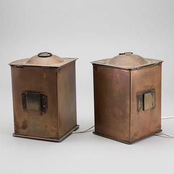 Two copper lanterns, mid 20th century.