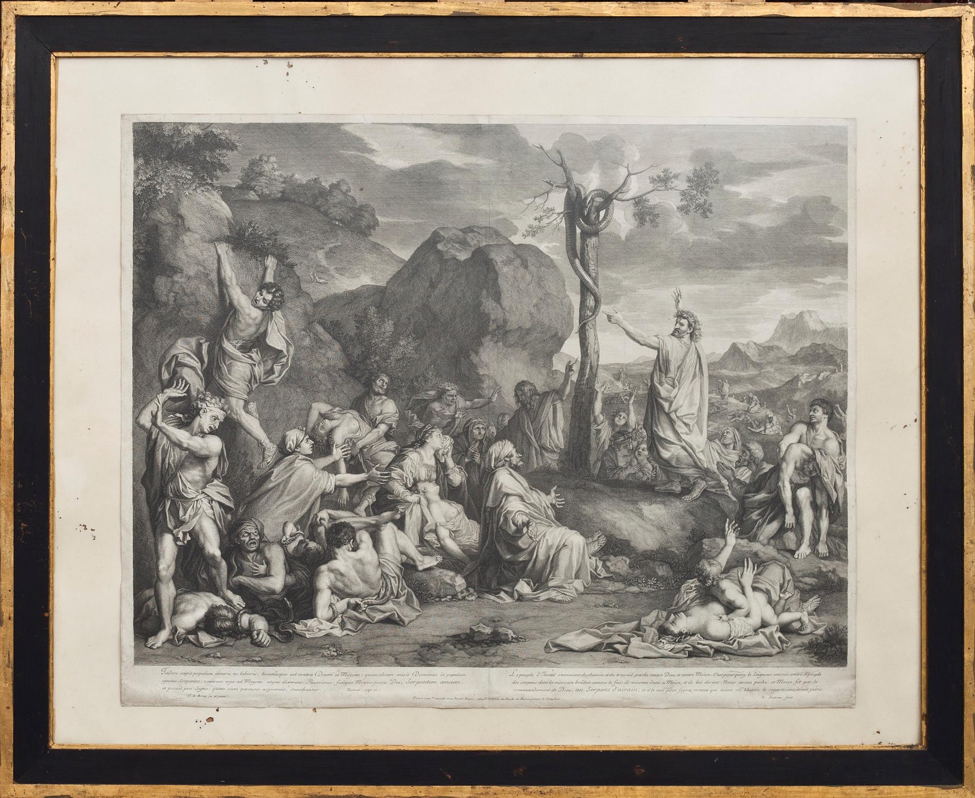 GRAVYRER, 2 st, efter N Poussin och C le Brun. 1700-tal.