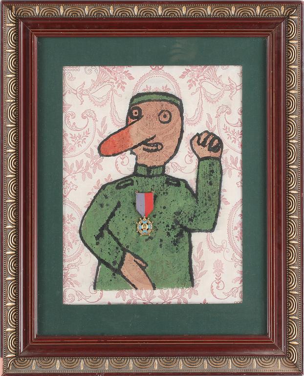 ENRICO BAJ. Färgetsning och medalj. Sign Baj o numr 14/30 cm.