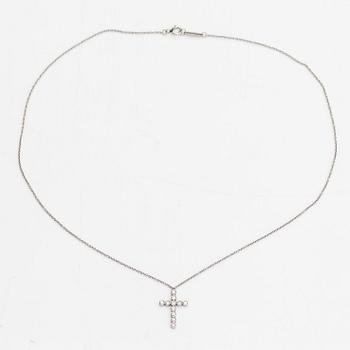 Tiffany & Co, a platinum necklace, 'Jazz Cross' with diamonds approx 0.20ct in total.