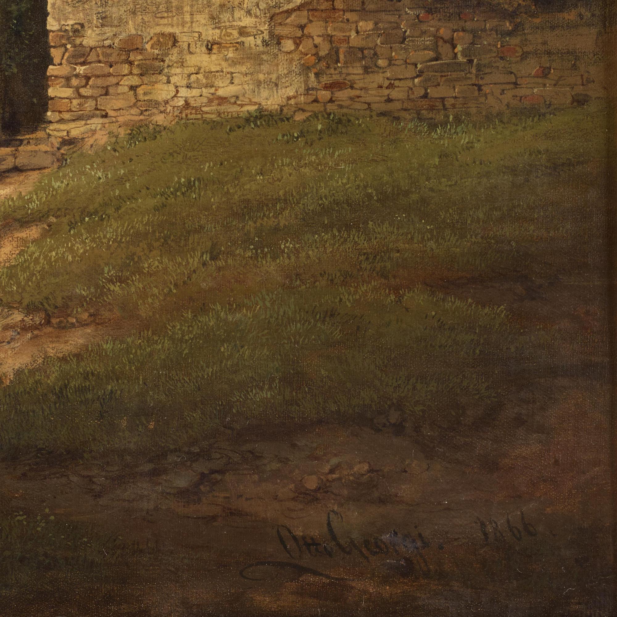 Alplandskap med sjö och slott.