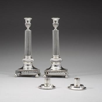 A matched pair of Swedish 18th century silver candlesticks, Stephan Westerstråhle, Stockholm 1795 and 1796.