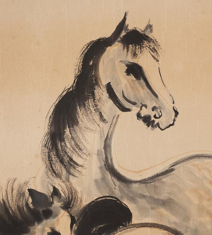 A painting 'Horses' by Xu Beihong (1895-1953), signed and dated May 1945, with the seal of the artist.