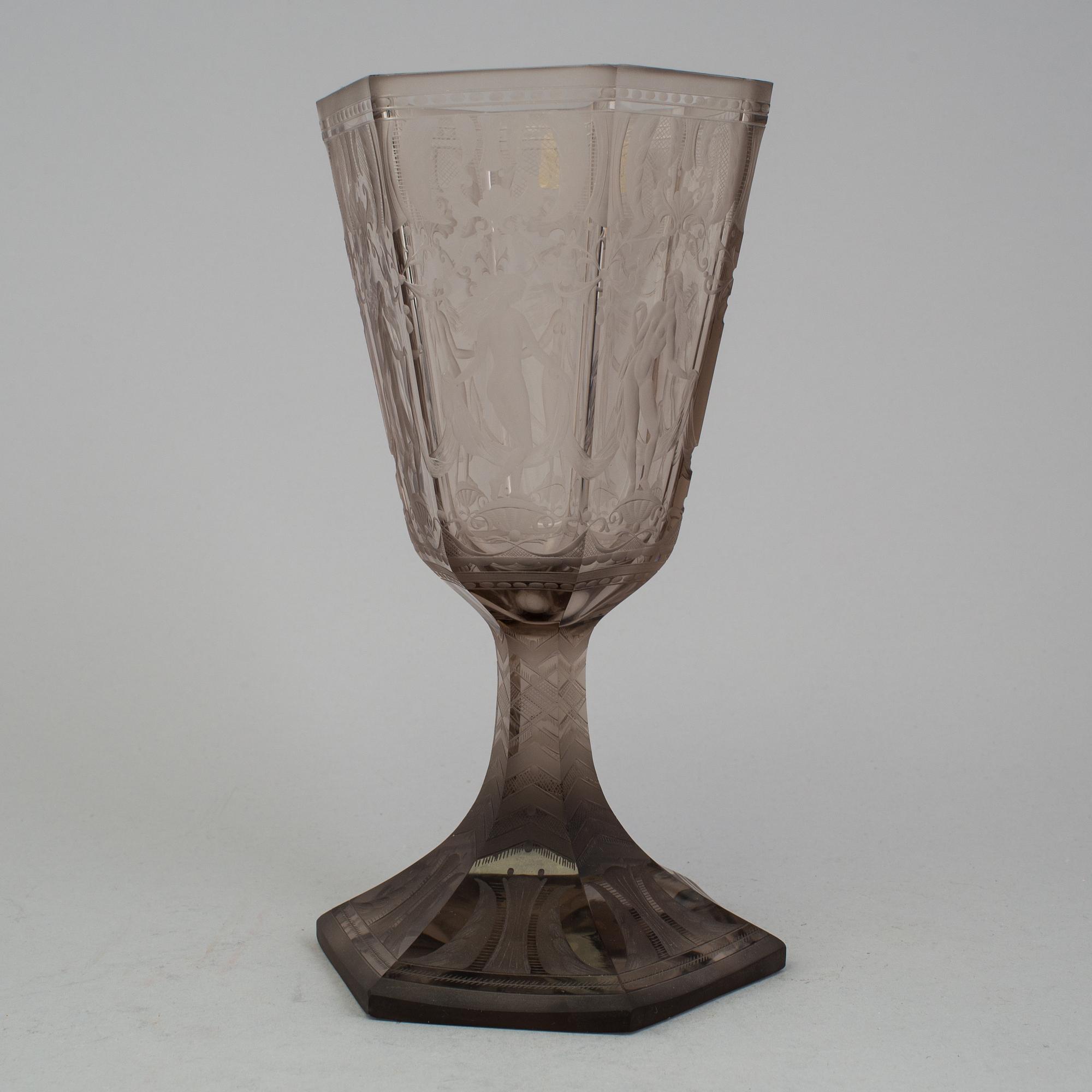 A glass goblet, Simon Gate, Orrefors 1925, named "Six Graces".