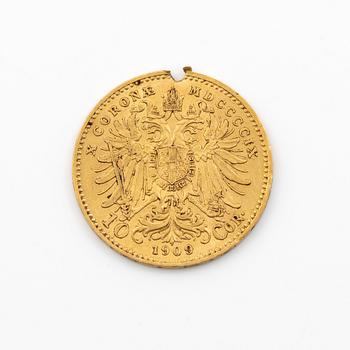 Gold coin, Austria, 10 Corona, 1909.
