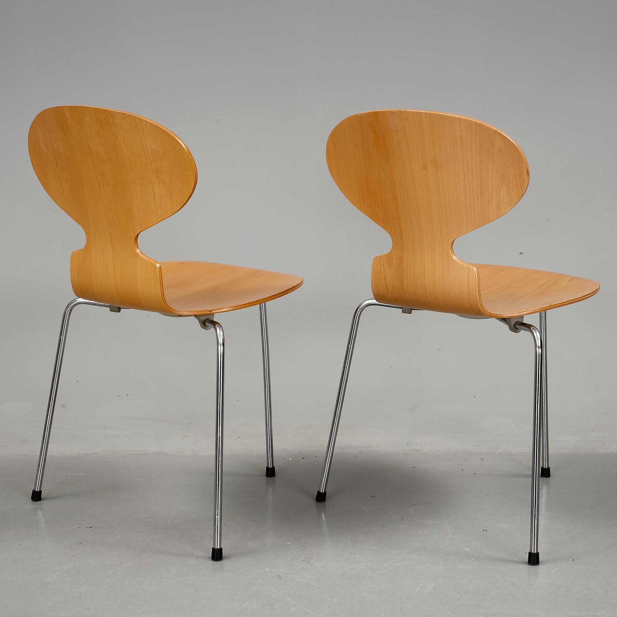STOLAR, 6 stycken, "Myran", Arne Jacobsen, Fritz Hansen, 1900-talets fjärde kvartal.