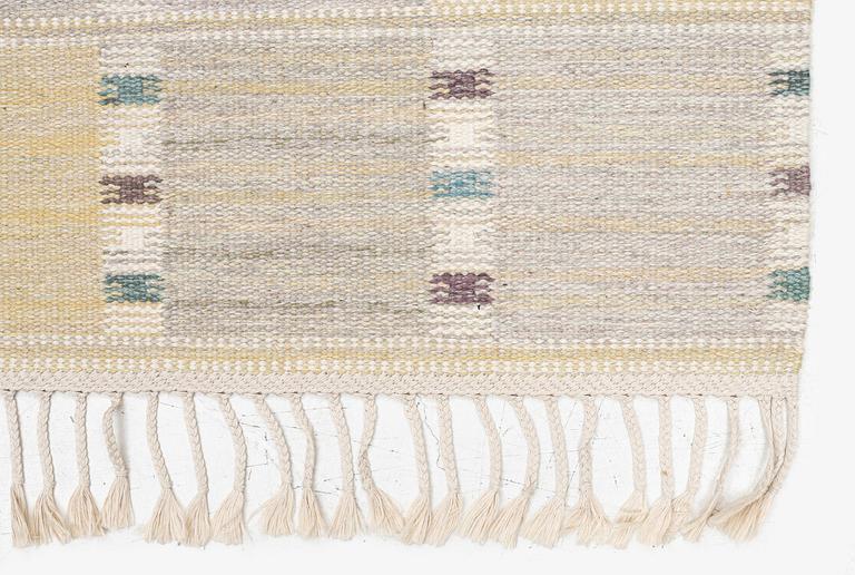 Barbro Nilsson, a carpet, 'Falurutan gul S', flat weave, c. 200 x 150 cm, signed AB MMF BN.