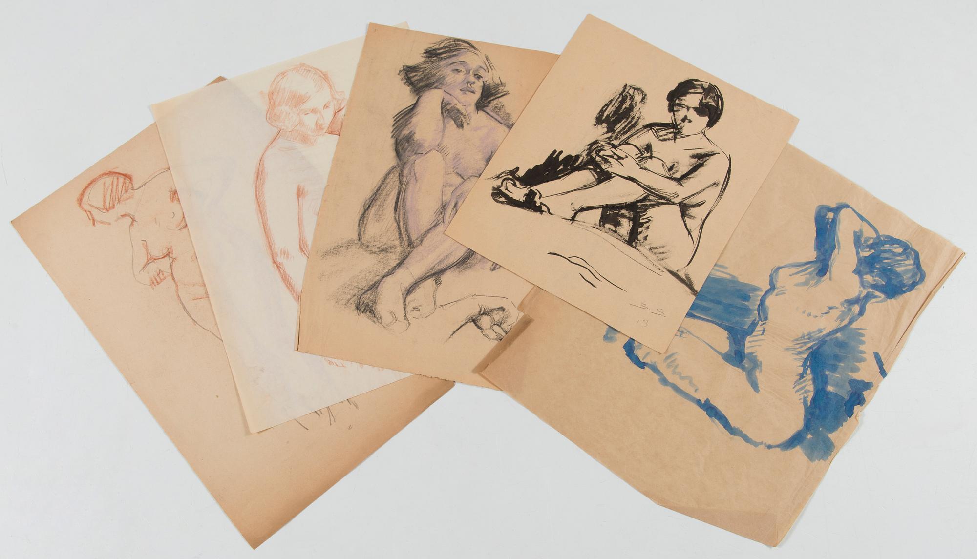 Santeri Salokivi, Nude Studies of Women, 5 pcs.
