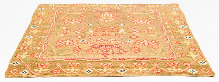 Täcke, rya, ca 181,5 x 160 cm, Finland, daterad 1789.