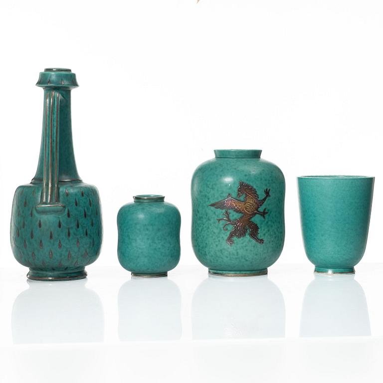 Wilhelm Kåge, four 'Argenta' stoneware vases, Gustavsberg.