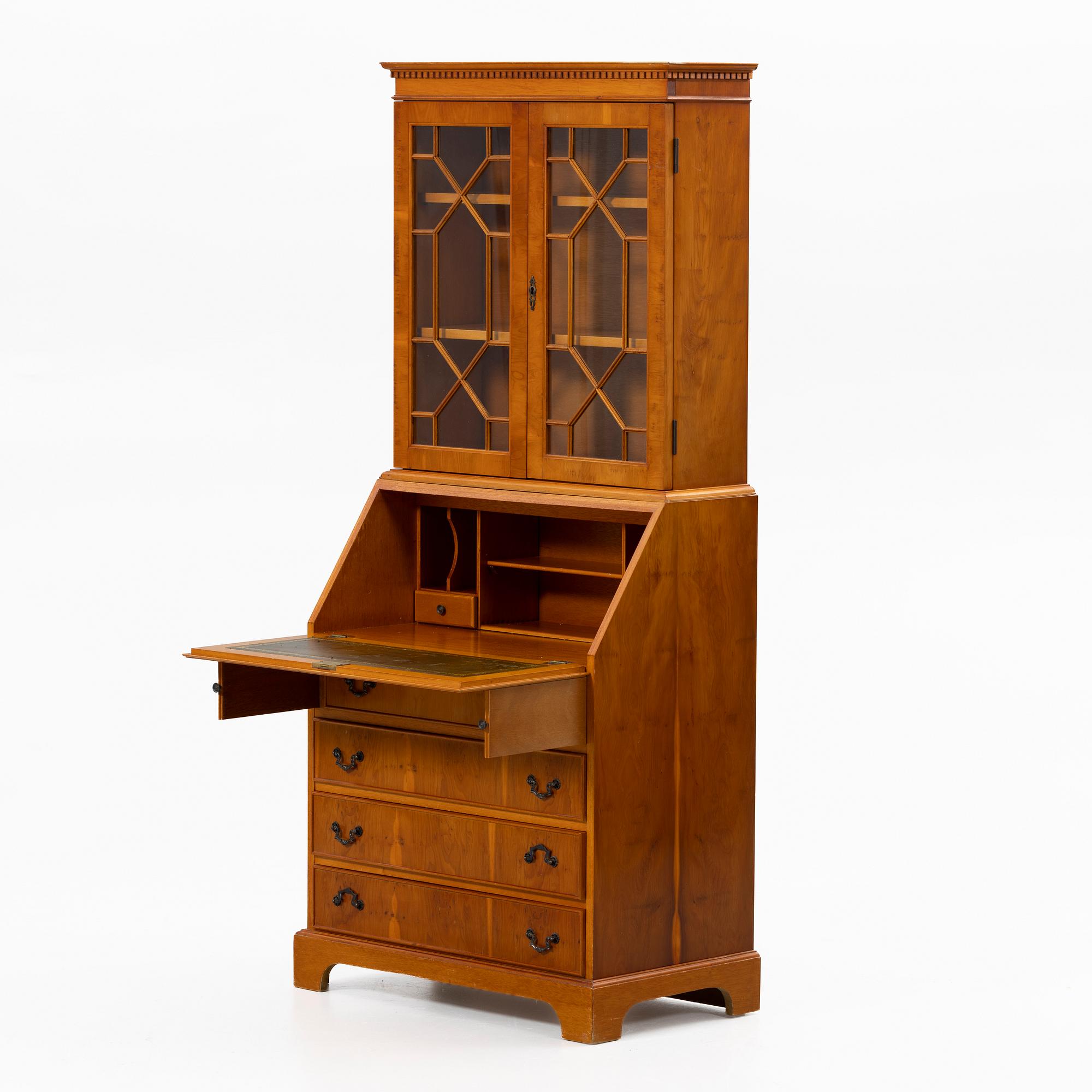 Slant-front secrétaire with glazed cabinet section, 20th century.