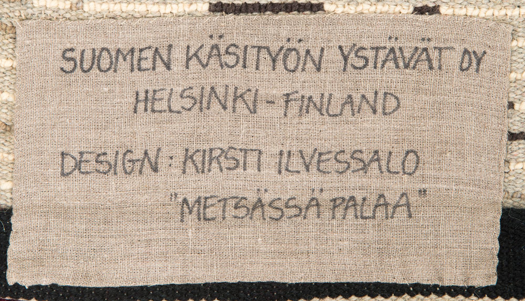 Kirsti Ilvessalo, ryijy, malli Suomen Käsityön Ystävät. Noin 167 x 107 cm.