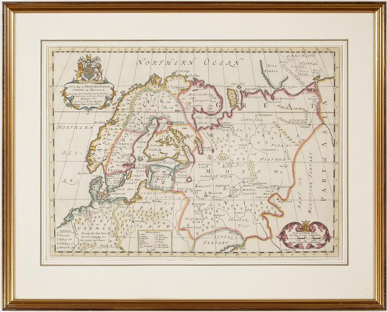 KARTA, delvis kolorerad, 1700-tal.