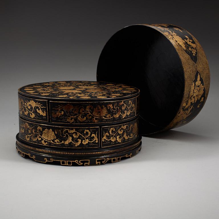 A black lacquer cabinet box with multiple drawers, Qing dynasty, 19th Century.