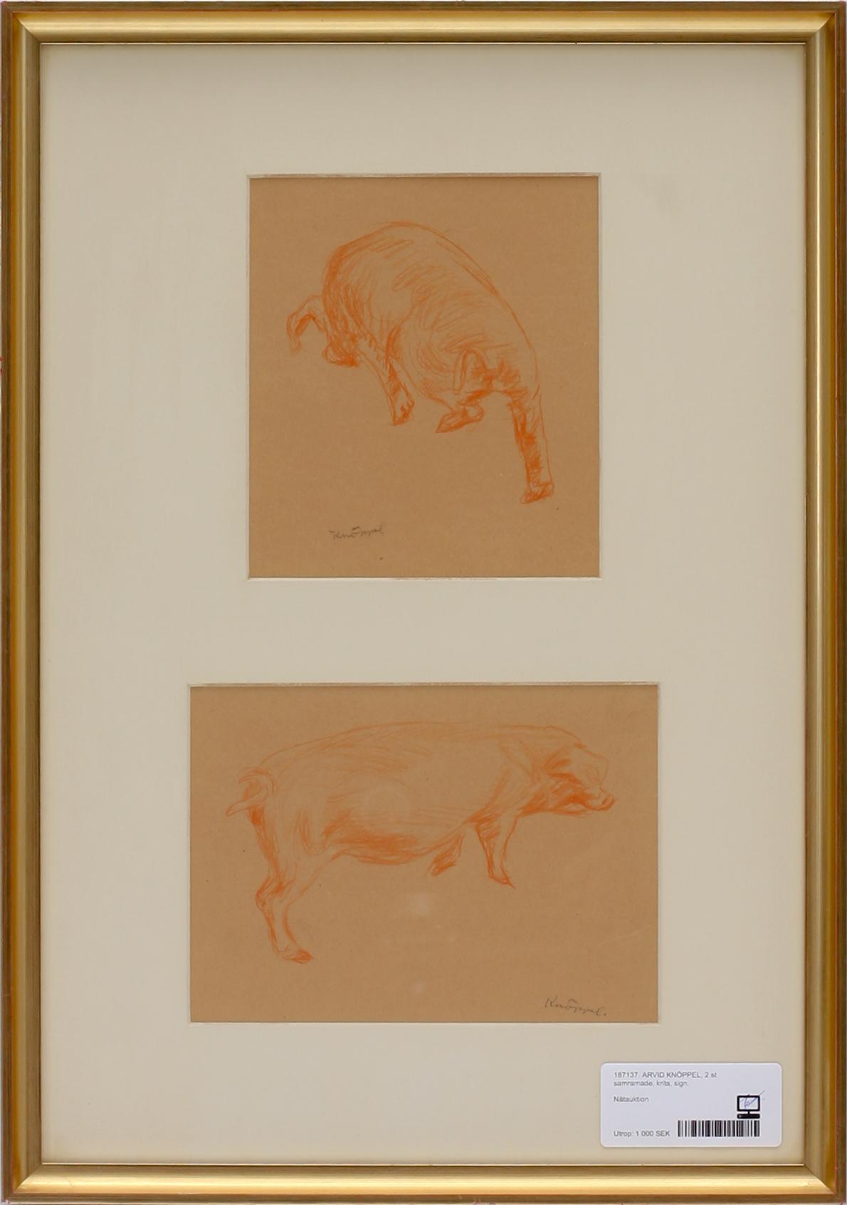 ARVID KNÖPPEL, krita, 2 st samramade, sign.