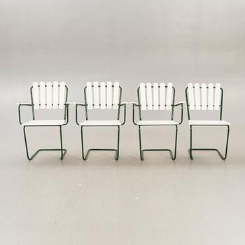 Garden group, 4 chairs, table, mid 1900s.