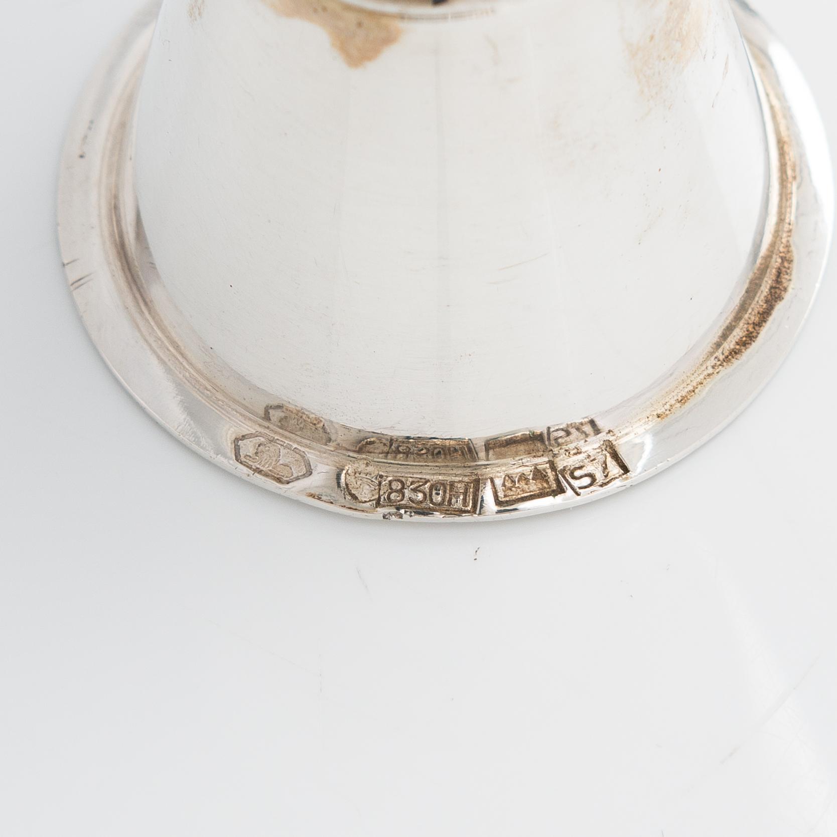 Tapio Wirkkala, pikareita, 6 kpl, hopeaa, TW 329, Kultakeskus, Hämeenlinna 1960-70-luku.