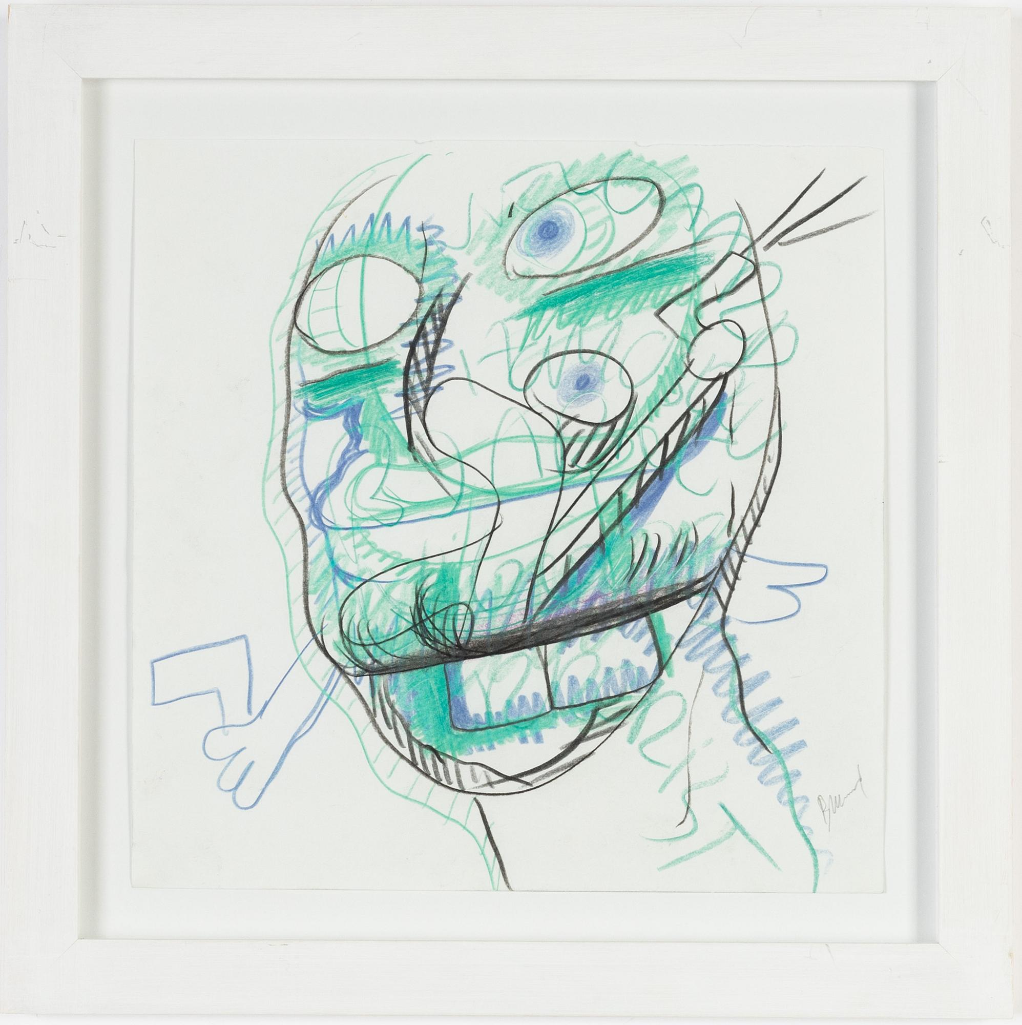 Bjarne Melgaard, chalk drawing, signed.