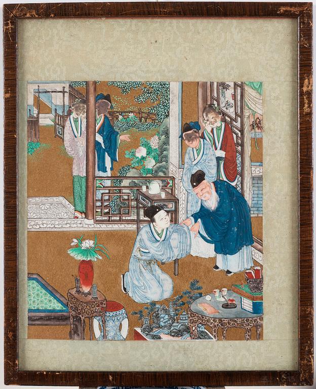 Kinesisk konstnär, färg och tusch på papper, nio stycken. Qingdynastin, 1800-tal.