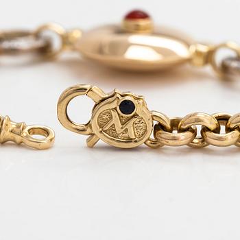 Rannekoru, 18K kultaa, timantteja, safiiri ja karneoli. Italia.