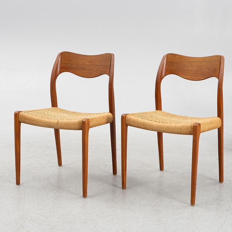 Niels Otto Møller, stolar, 6 st, modell 71, J.L. Møllers Møbelfabrik, Danmark, 1950/60-tal.