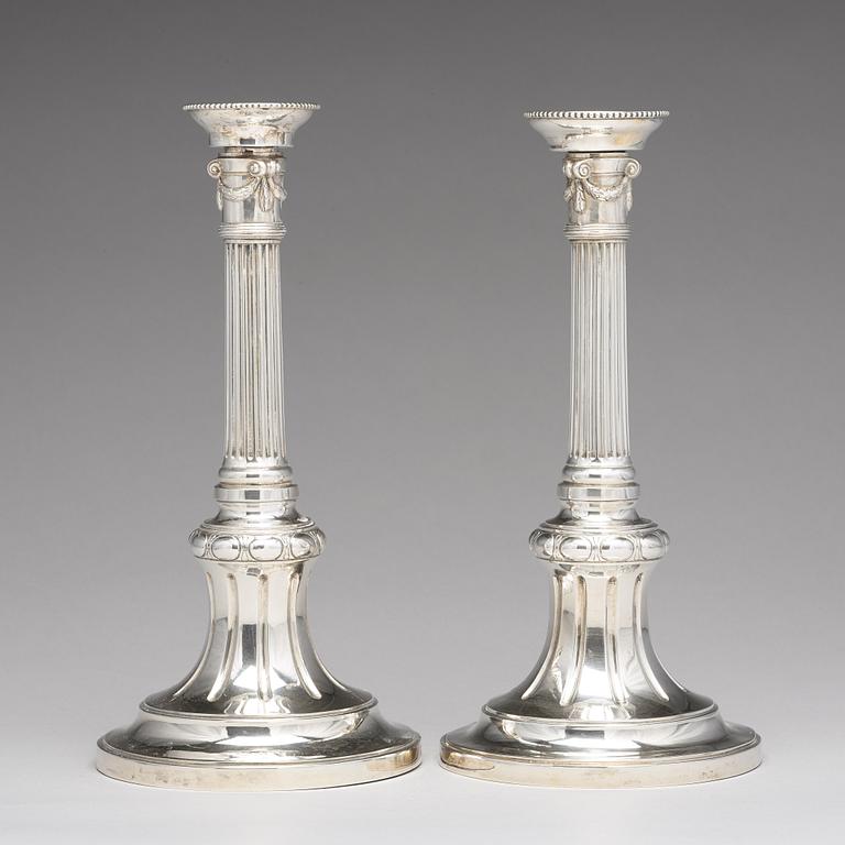 A pair of Swedish Gustavian silver candlesticks, mark of Johan Henrik Schvart, Karlskrona 1789.