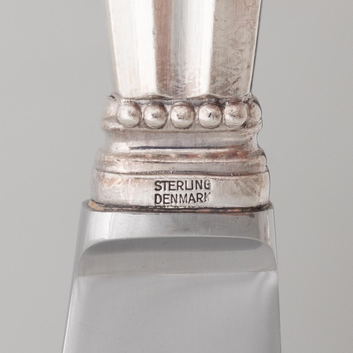 Georg Jensen, Knivar, 10 st, sterling silver, modell "Konge/Acorn", design Johan Rodhe, Danmark efter 1945.