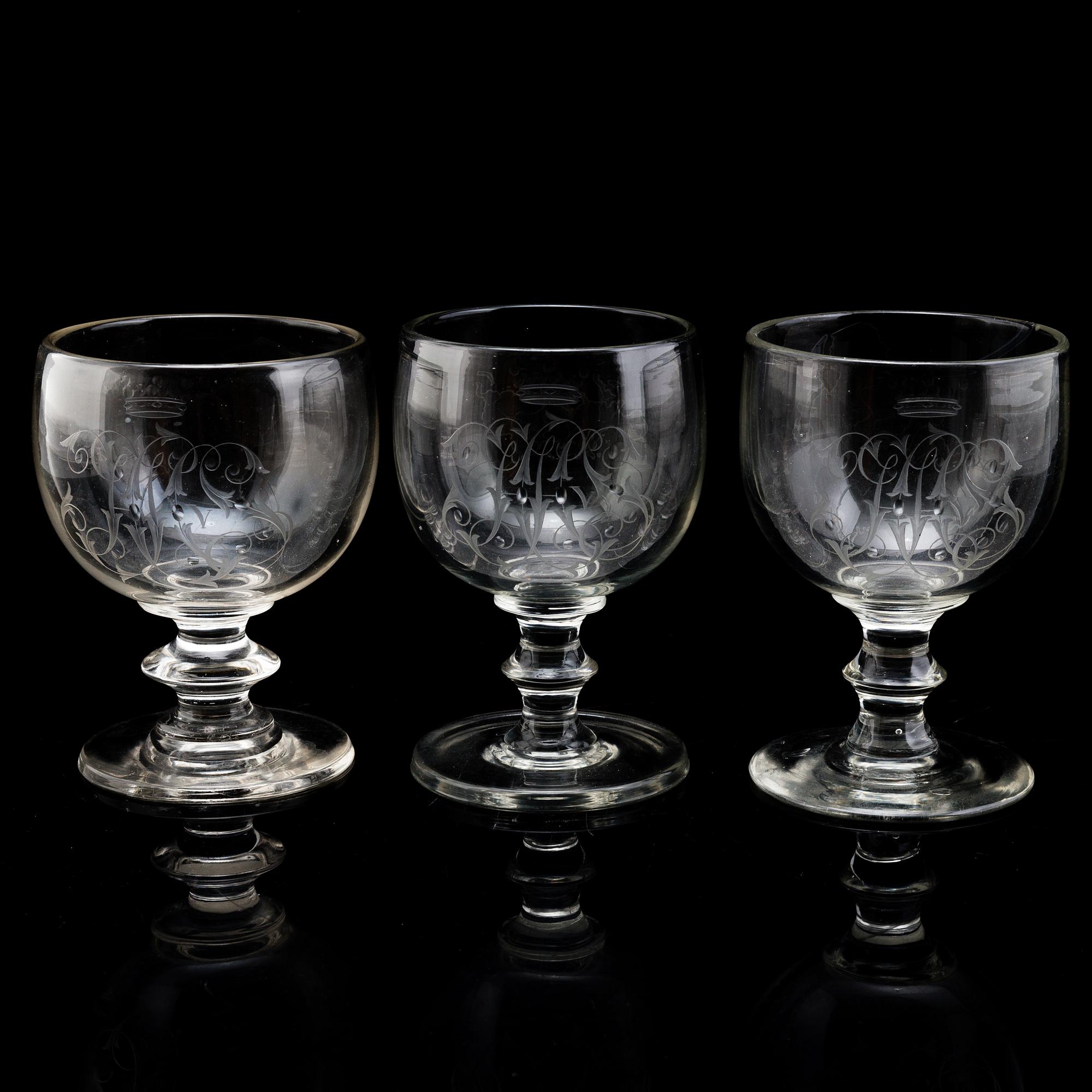 VINGLAS, sex stycken, 1800-tal.