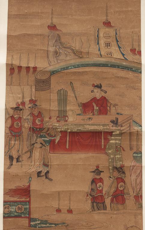 Two hanging scrolls with military scenes, Qing dynasty, 19th Century.