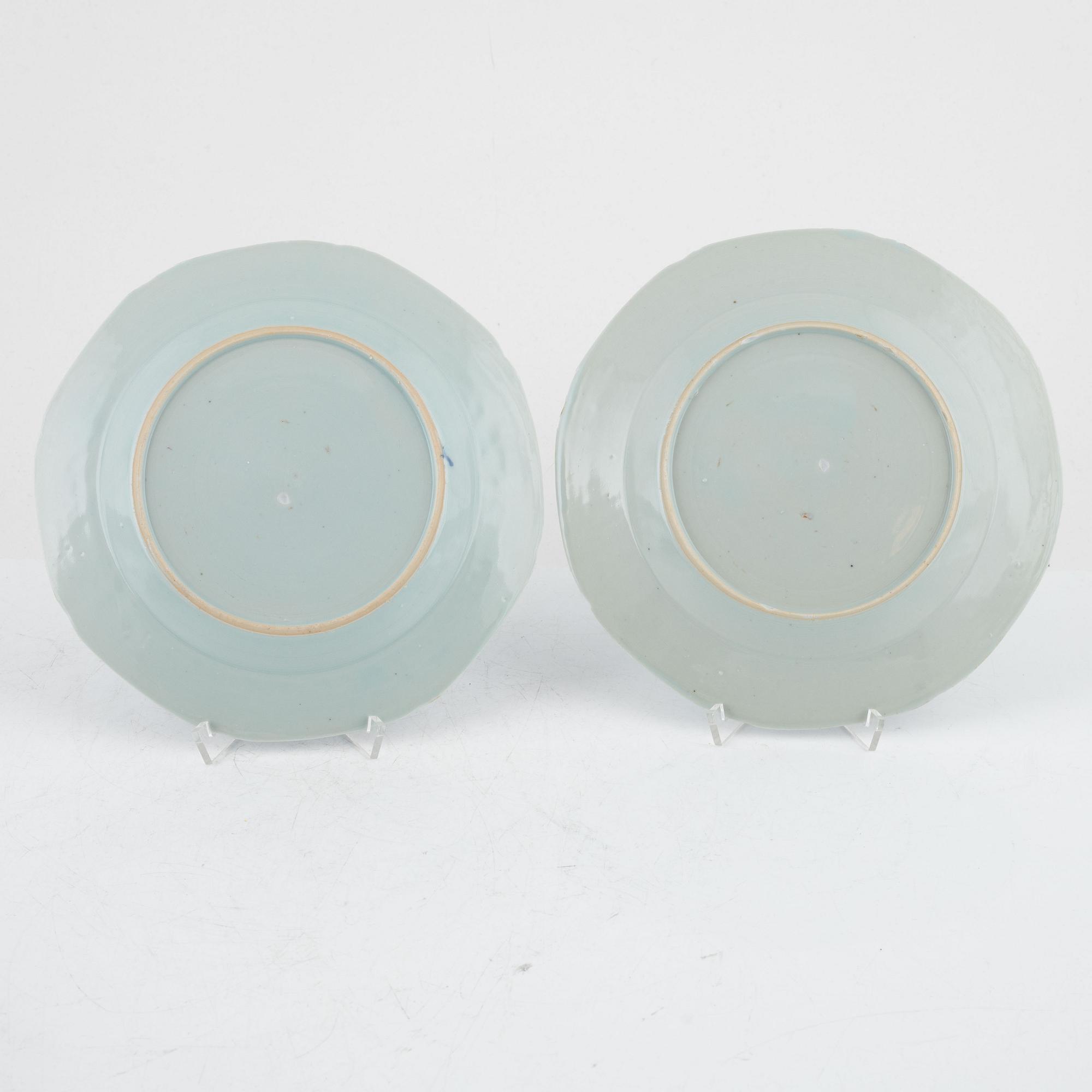 Tallrikar, sex stycken, kompaniporslin. Qingdynastin, Qianlong (1736-95).