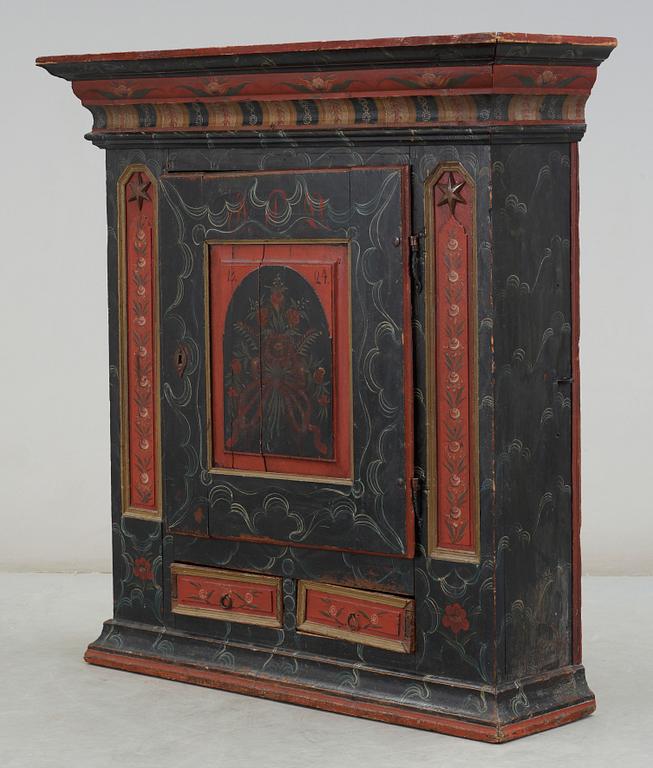 HÄNGSKÅP / ÖVERSKÅP. Allmoge. Järvsö, Hälsingland, märkt APD 1824.