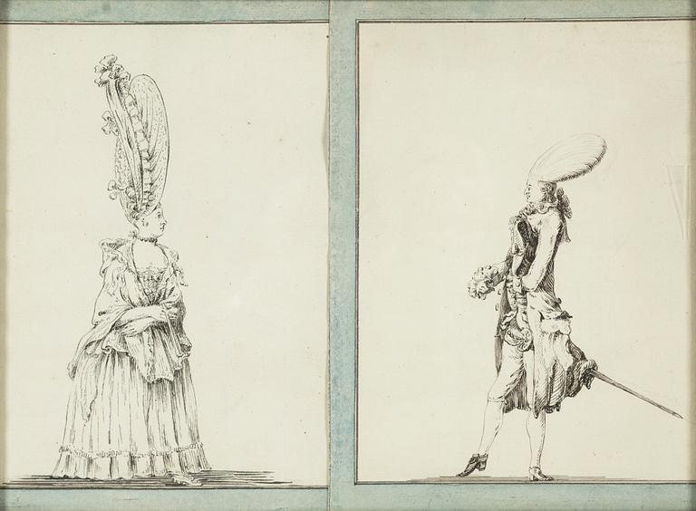 Erik Palmstedt, tillskrivna, tuschteckningar, 2 st, samramade.