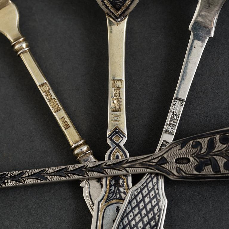 Two russian 19 th century silver forks and two spoons. 70 gram.