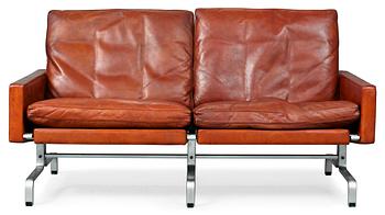 955. A Poul Kjaerholm " PK-31-2" brown leather sofa, E Kold Christensen, Denmark 1960's, maker's  mark in the steel.