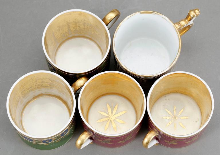 KOPPAR, 2+2+1 st, porslin, Empire, bla T.G.C, 1800-tal.