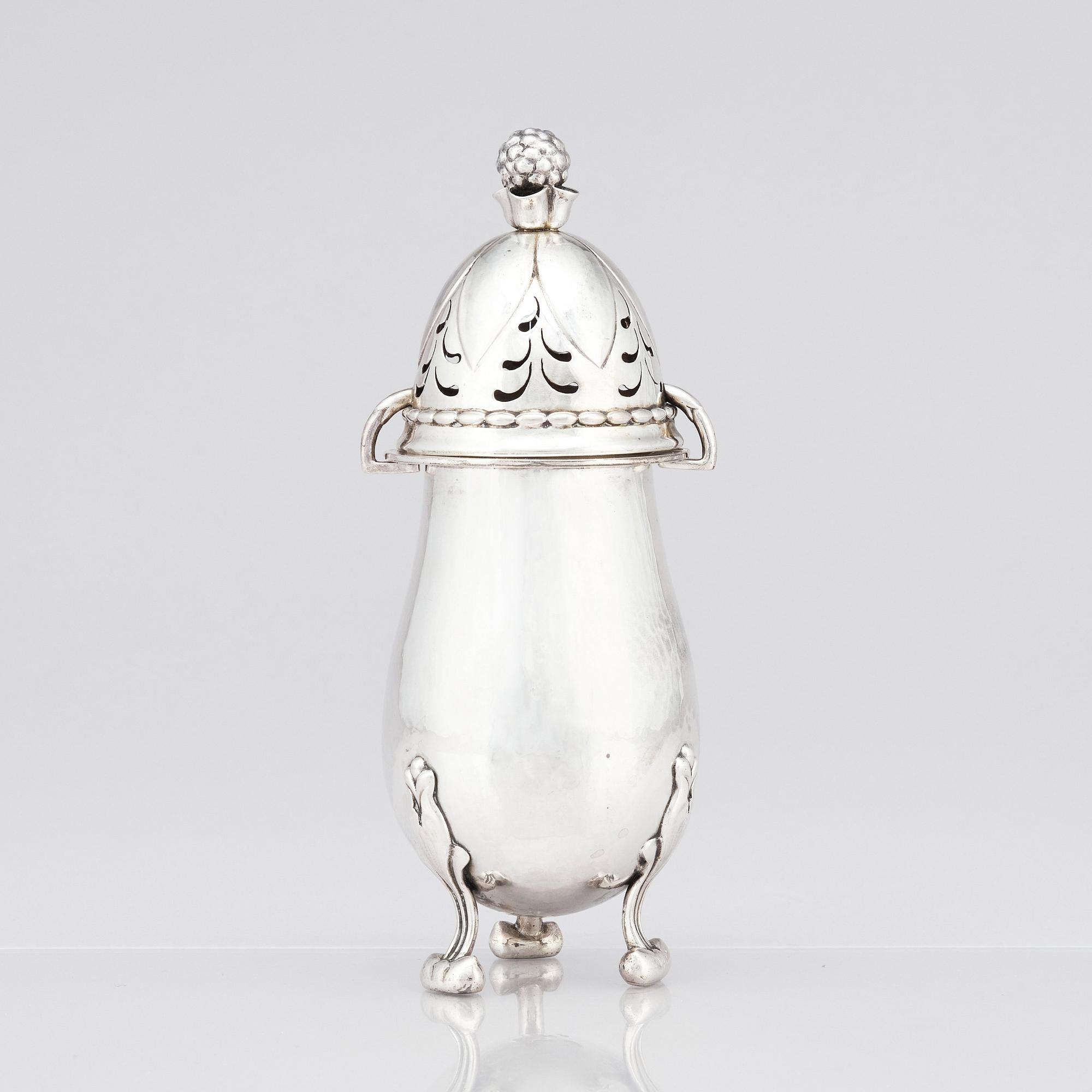 Georg Jensen, an 830/1000 silver sugar castor, Copenhagen, Denmark, ca 1915-1919, design nr 69.