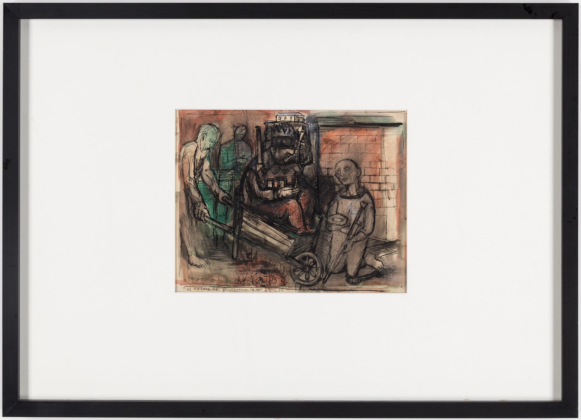 PETER WEISS, ink wash on paper, signed and dated 1950.