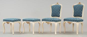 SOFFGRUPP, 7 delar, rokokostil, omkring 1900.