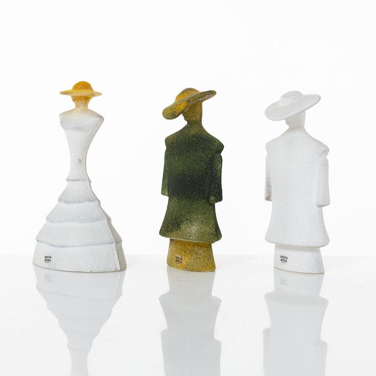 Kjell Engman, figurines, 3 pcs, glass, from the "Catwalk" series, Kosta Boda.