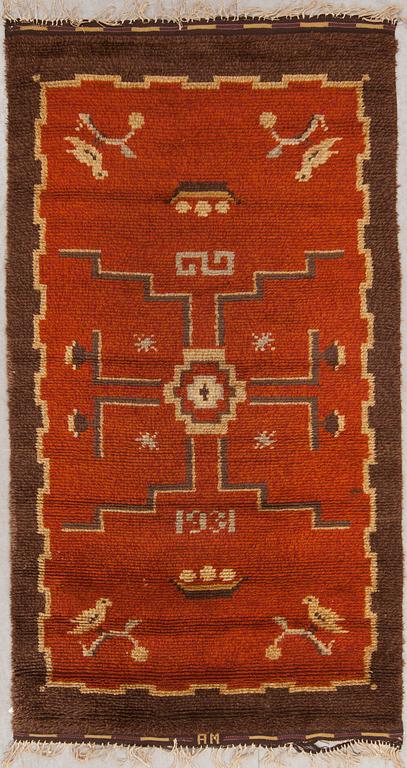 MATTA, flossavariant, art deco-stil, monogramsignerad AM och daterad 1931. Ca 209 X 113 cm.
