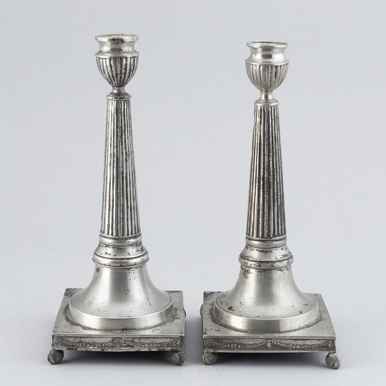 A pair of late gustavian pewter candlesticks by Martin Artedius, Mariestad (master 1808-1838).