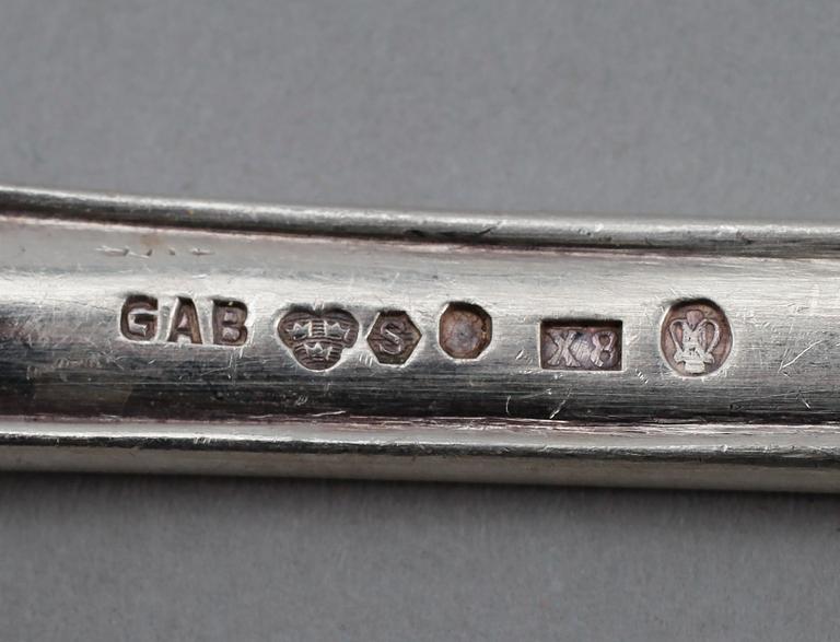 BESTICK, 18 delar, silver, " Prins Albert" GAB, Stockholm 1940-tal. Vikt med stålblad ca 966 gram.