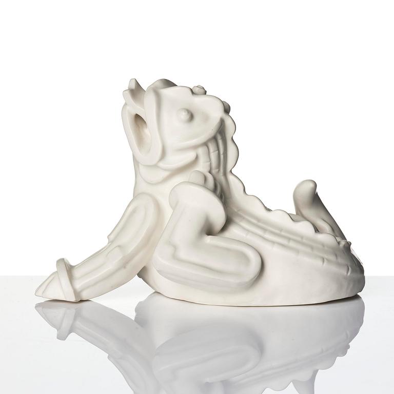 Wilhelm Kåge, a set of two stoneware sculptures of dragon puppies, Gustavsberg, Sweden 1940-50's.