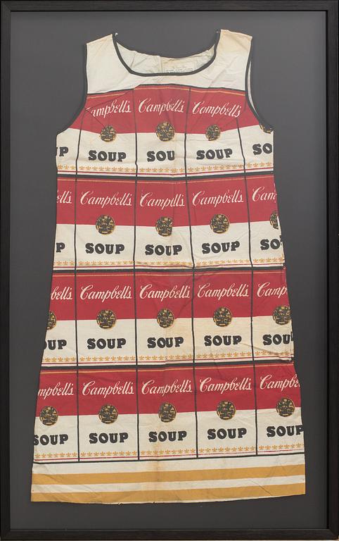 "The Souper Dress", färgserigrafi på bomull/pappersklänning, ca 1965.